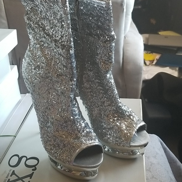 Silver Sequin Booties - Picture 1 of 5